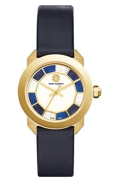 Women's Tory Burch Whitney Leather Strap Watch, 35mm
