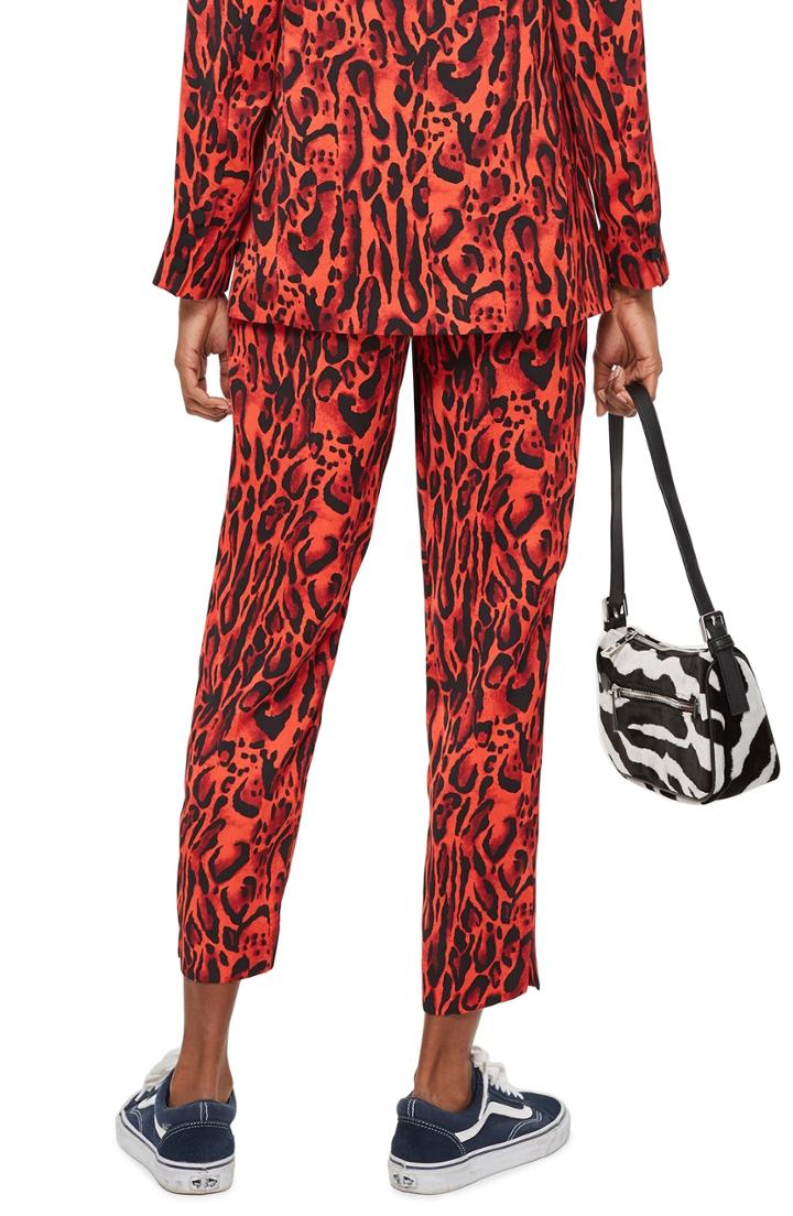 Women's Topshop Leopard Suit Trousers Us (fits Like 14) - Red