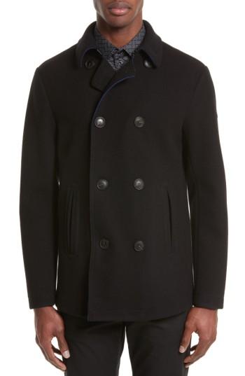 Men's Emporio Armani Double Breasted Peacoat - Black