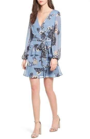 Women's Love, Fire Floral Wrap Style Dress - Blue