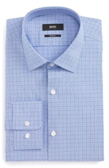 Men's Boss Marley Sharp Fit Check Dress Shirt .5 L - Blue