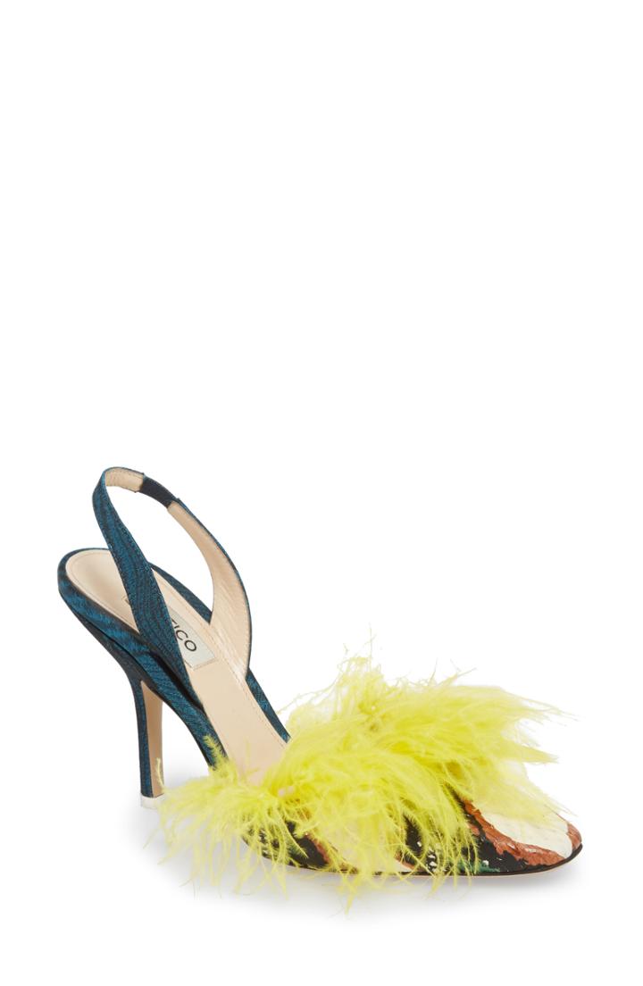 Women's Attico Mara Feathered Genuine Snakeskin Slingback Pump Us / 39eu - Black