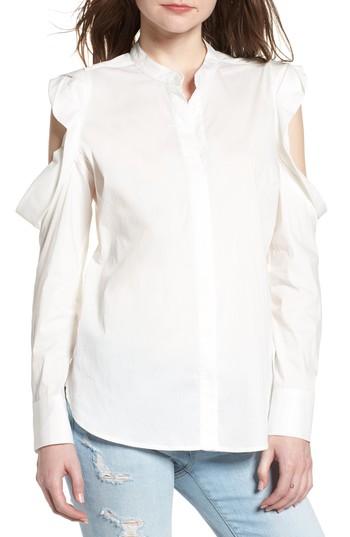 Women's Bishop + Young Ruffle Cold Shoulder Poplin Top - White