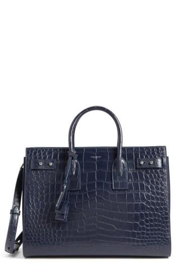 Saint Laurent Small Sac De Jour Croc Embossed Leather Tote - Blue