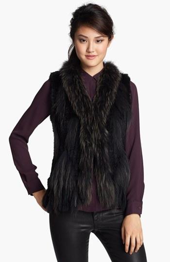 Women's Linda Richards Genuine Rabbit & Raccoon Fur Vest - Black