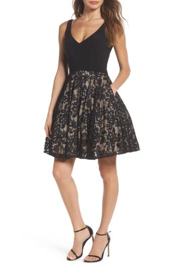 Women's Xscape Jersey & Lace Party Dress - Black
