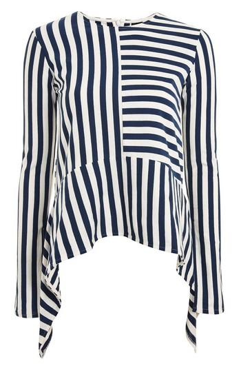 Women's Topshop Boutique Cutabout Stripe Top Us (fits Like 0) - Blue