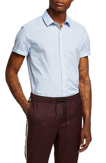 Men's Topman Slim Fit Stripe Shirt - Blue