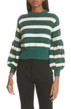 Women's Self-portrait Puff Sleeve Cotton & Wool Crop Sweater - Green