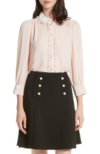 Women's Kate Spade New York Velvet Trim Pearly Button Shirt