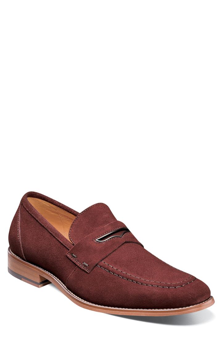 Men's Stacy Adams Colfax Apron Toe Penny Loafer .5 M - Burgundy