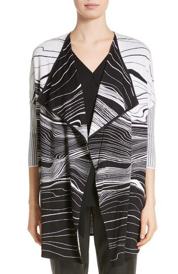 Women's St. John Collection Brushstroke Jacquard Cardigan - Black