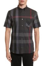 Men's Burberry Thornaby Trim Fit Check Sport Shirt, Size - Grey
