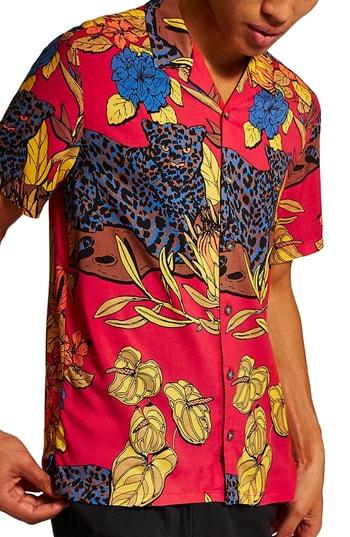 Men's Topman Panther Print Camp Shirt