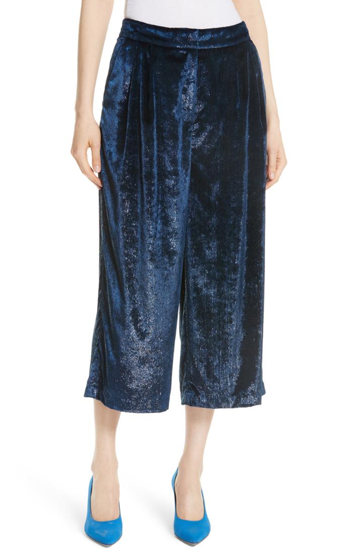 Women's Tibi Stella Metallic Velvet Wide Leg Crop Pants