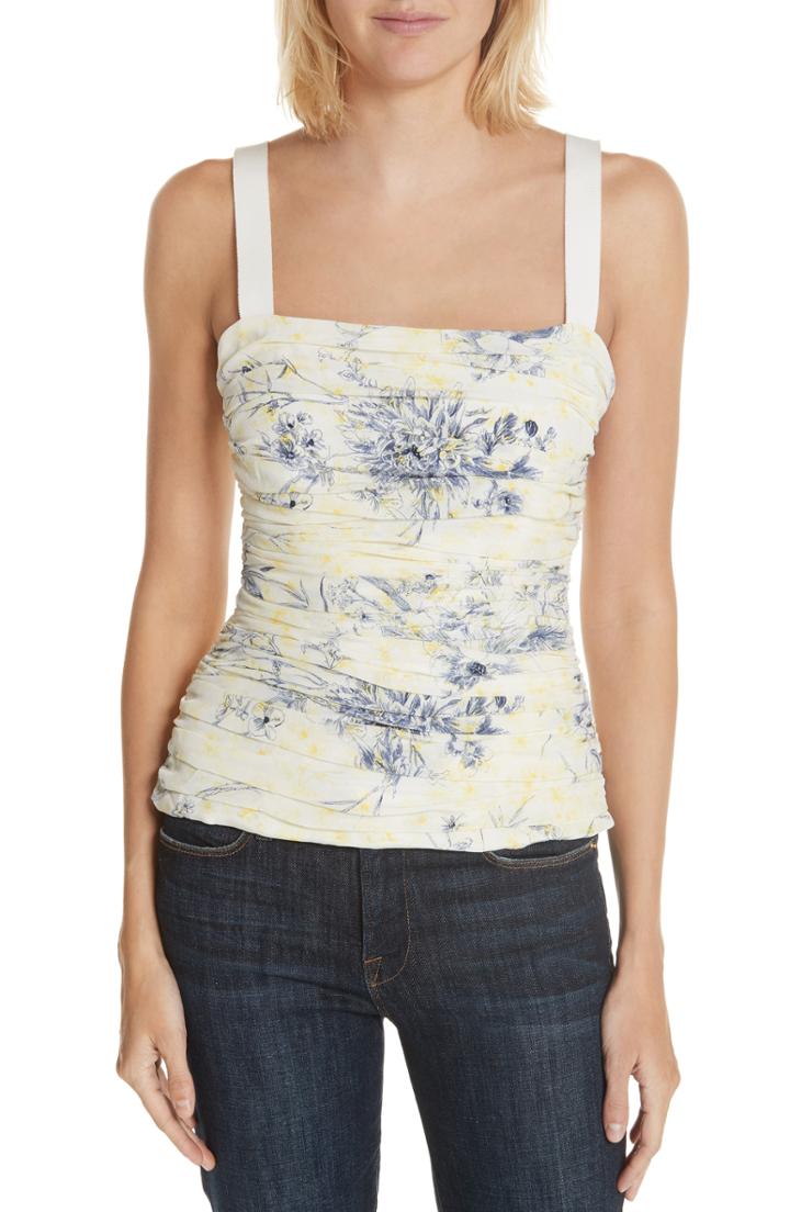 Women's Cinq A Sept Rian Ruched Silk Tank Top