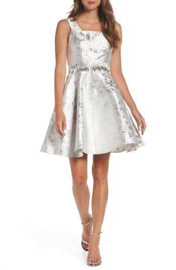 Women's Mac Duggal Embellished Metallic Fit & Flare Dress - Metallic