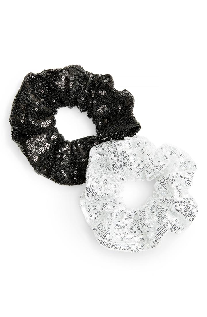 Tasha 2-pack Sequin Scrunchie, Size - Black