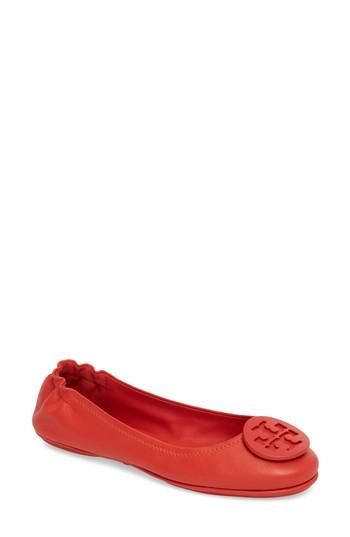 Women's Tory Burch 'minnie' Travel Ballet Flat .5 M - Orange