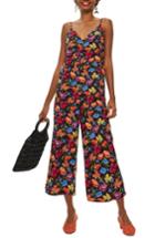 Women's Topshop Sleeveless Floral Print Jumpsuit Us (fits Like 0) - Black