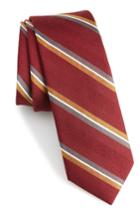 Men's The Tie Bar Short Cut Stripe Silk & Wool Skinny Tie, Size - Burgundy