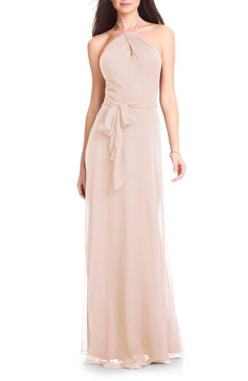 Women's #levkoff Chiffon Tie Waist Halter Gown - Pink