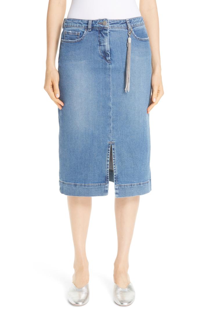 Women's Fabiana Filippi Denim Pencil Skirt With Tassel Us / 38 It - Blue