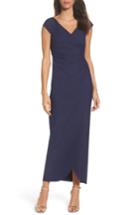 Petite Women's Alex Evenings Embellished Jersey Column Gown P - Blue