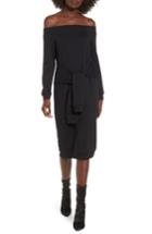 Women's Soprano Tie Front Off The Shoulder Sweatshirt Dress - Black