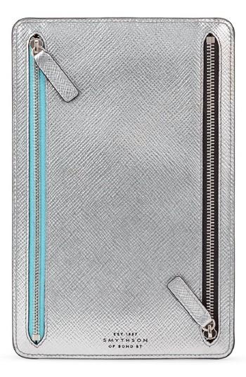 Women's Smythson Panama Zip Leather Currency Case - Metallic