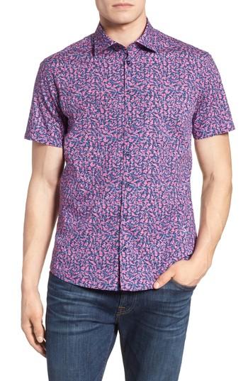 Men's Stone Rose Slim Fit Shark Print Sport Shirt (s) - Pink