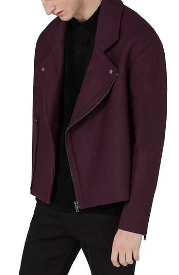 Men's Topman Wool Blend Biker Jacket - Burgundy
