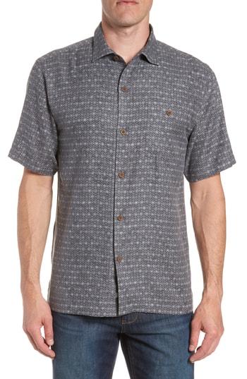 Men's Tommy Bahama Diamond Lines Silk Camp Shirt - Grey