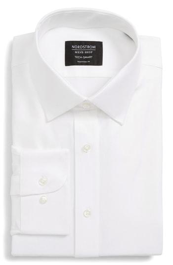Men's Nordstrom Men's Shop Tech-smart Traditional Fit Stretch Herringbone Dress Shirt .5 - 32/33 - White