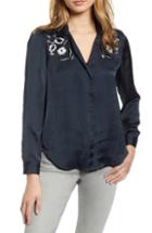 Women's Lucky Brand Embroidered Satin Blouse - Black
