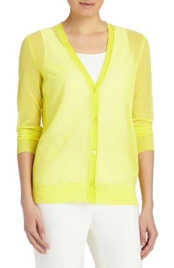 Women's Lafayette 148 New York Chantilly Cotton Blend Cardigan, Size - Yellow