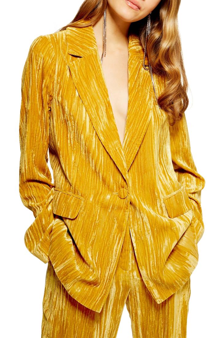 Women's Topshop Crinkle Velvet Jacket Us (fits Like 0) - Yellow
