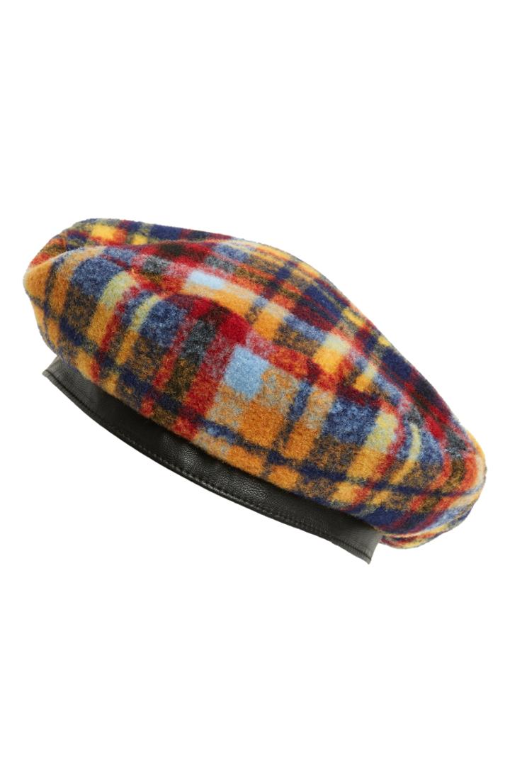 Women's Topshop Brushed Plaid Beret - Yellow