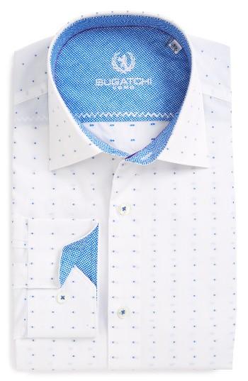 Men's Bugatchi Trim Fit Dot Dress Shirt - White