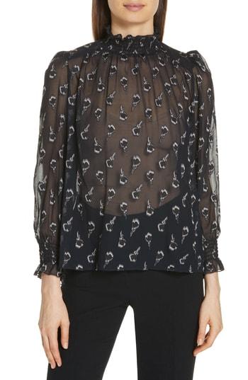 Women's Ba & Sh Malawi Tumbling Blossoms Silk Georgette Blouse - Black