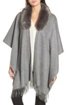 Women's Nordstrom Collection Cashmere Ruana With Faux Fur Collar, Size - Grey