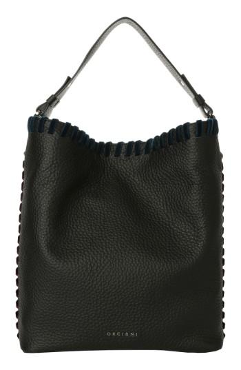 Orciani Noona Velvet Trim Calfskin Leather Tote - Black