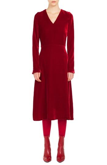 Women's Akris Punto Scuba Velvet A-line Midi Dress - Red