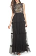 Women's Adrianna Papell Embroidered Tiered Tulle Gown - Black