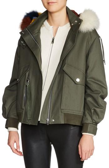Women's Maje Bobby Multicolored Genuine Fur Trim Jacket - Green