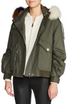 Women's Maje Bobby Multicolored Genuine Fur Trim Jacket - Green