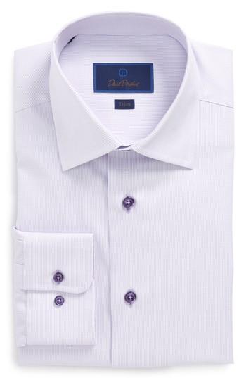 Men's David Donahue Trim Fit Solid Dress Shirt - 32/33 - Purple