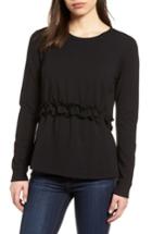Petite Women's Halogen Ruffle Sweatshirt, Size P - Black