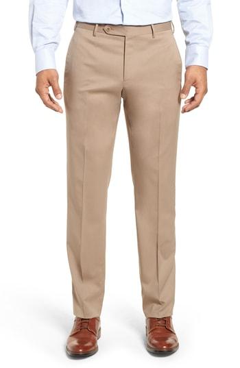 Men's Zanella Parker Flat Front Stretch Wool Trousers - Beige
