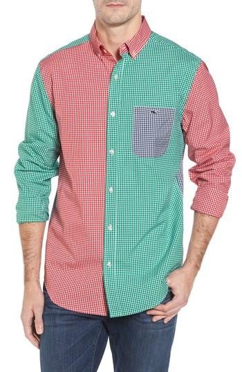 Men's Vineyard Vines Holiday Party Classic Fit Colorblock Sport Shirt - Red
